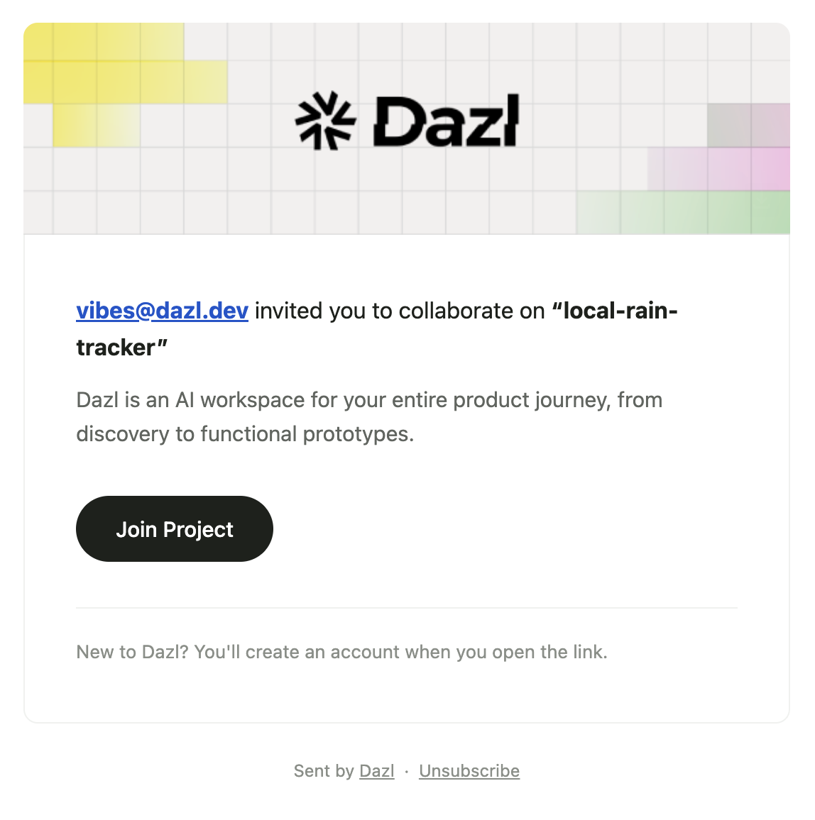 The collaboration invite email with a Join Project button